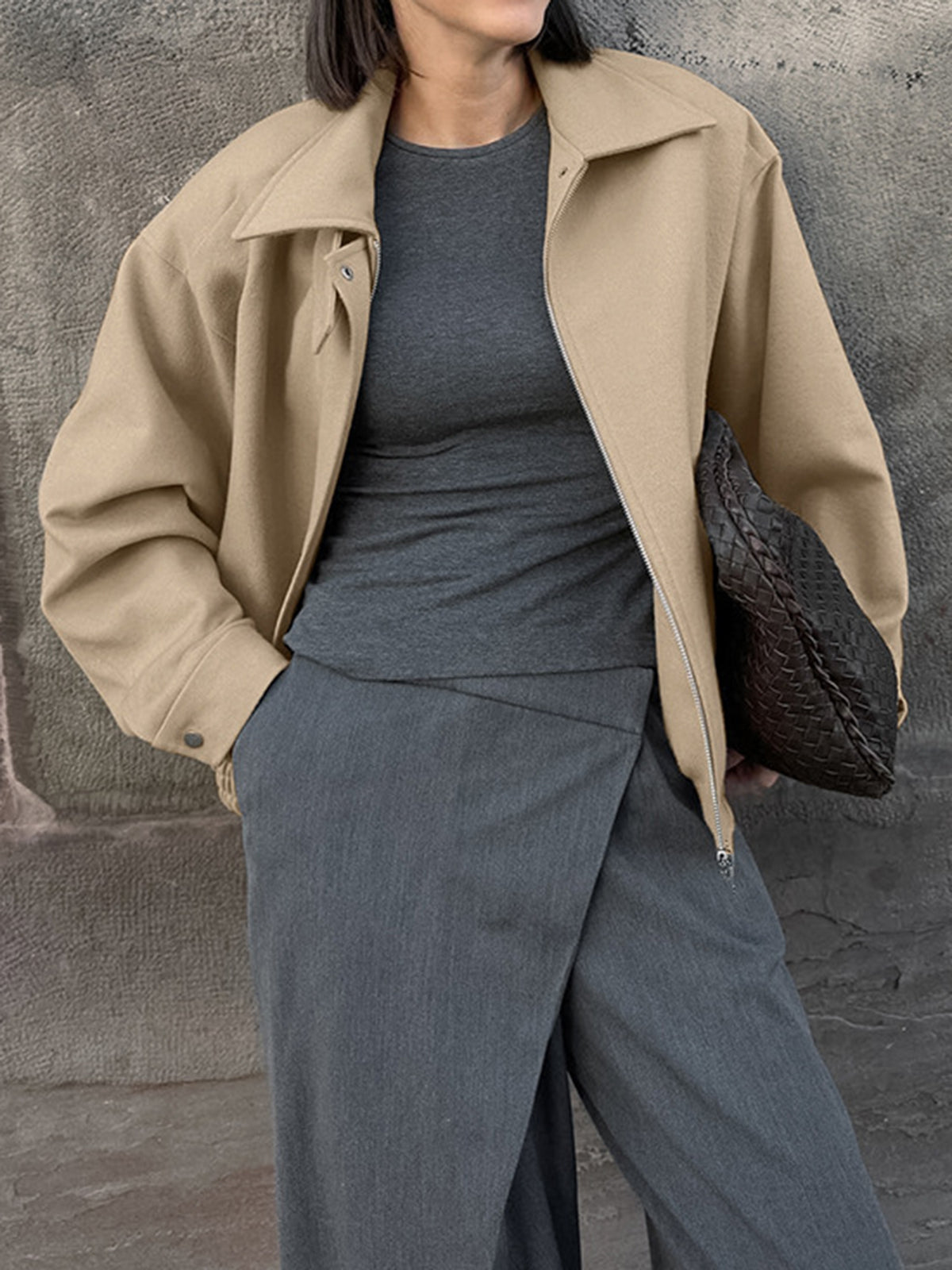 Louise - Jednobarevná polo zipová bunda