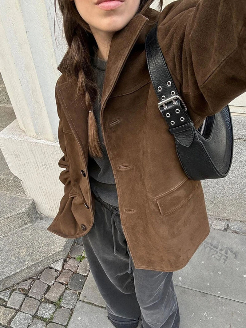 Sara - Vintage chic dámská bunda hnědá